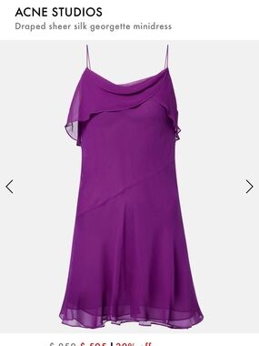 Acne Purple Draped Sheer Silk Georgette Mini Dress